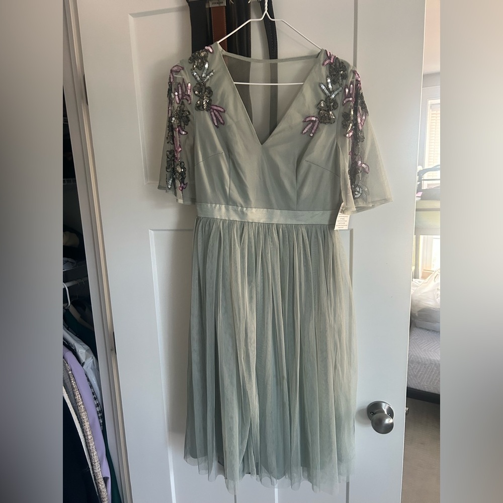 Maya Deluxe Green Sage Tulle & Sequin Dress